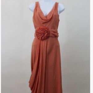 Temperely London Coral Silk Crepe "Goddess" Dress US6